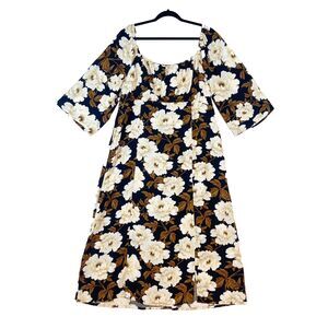 Old Navy Midi Dress Womens‎ XXL Brown Black Floral Smocked Dark Cottagecore